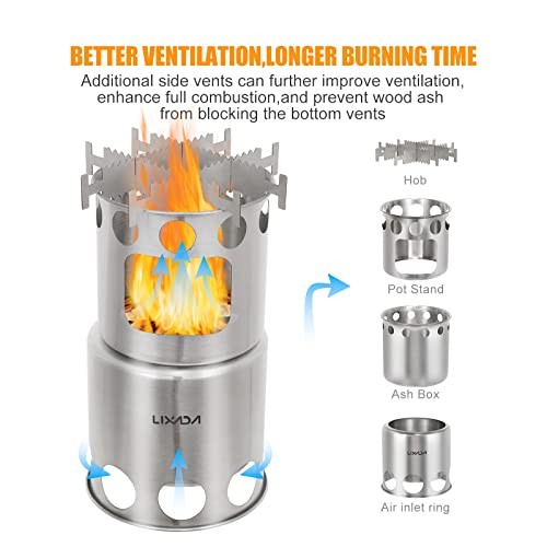 Lixada Stainless Steel Lightweight Wood and Alcohol Camping Stove with Mesh Pouch-4