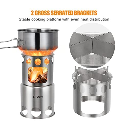 Lixada Stainless Steel Lightweight Wood and Alcohol Camping Stove with Mesh Pouch-5