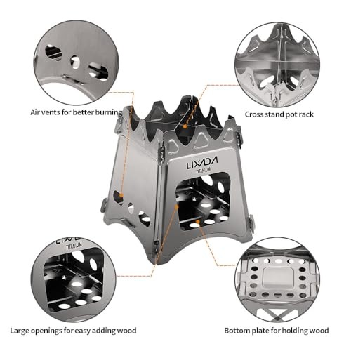 Lixada portable folding wood-burning camping stove, stainless steel, 480 g-2