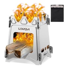 Lixada portable folding wood-burning camping stove, stainless steel, 480 g