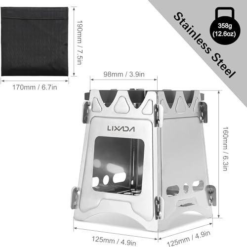 Lixada portable folding wood-burning camping stove, stainless steel, 480 g-3