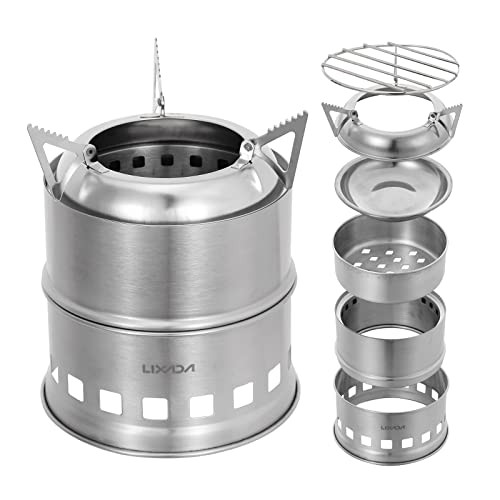 Lixada Round Portable Camping Stove, Stainless Steel Alcohol and Wood Stove-1