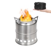 Lixada Round Portable Camping Stove, Stainless Steel Alcohol and Wood Stove