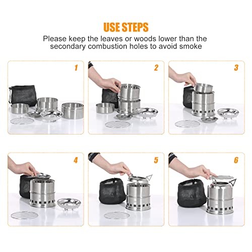 Lixada Round Portable Camping Stove, Stainless Steel Alcohol and Wood Stove-4