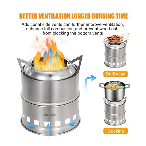 Lixada Round Portable Camping Stove, Stainless Steel Alcohol and Wood Stove-5