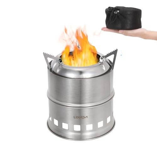 Lixada Round Portable Camping Stove, Stainless Steel Alcohol and Wood Stove