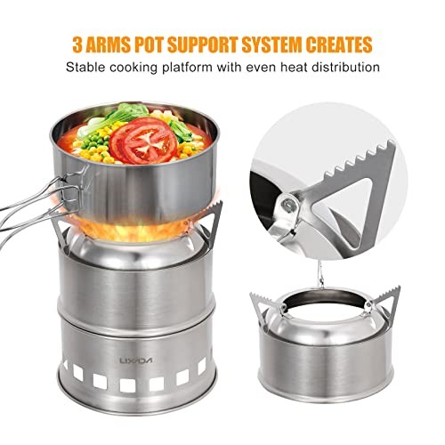 Lixada Round Portable Camping Stove, Stainless Steel Alcohol and Wood Stove-6