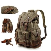 YASHANG Men's Genuine Leather and Waxed Canvas Backpack Rucksack