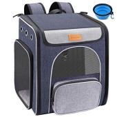 morpilot Grey Cat Carrier Backpack with Safety Leash and Folding Bowl