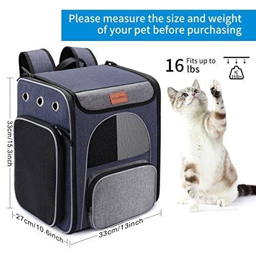 morpilot Grey Cat Carrier Backpack with Safety Leash and Folding Bowl-2