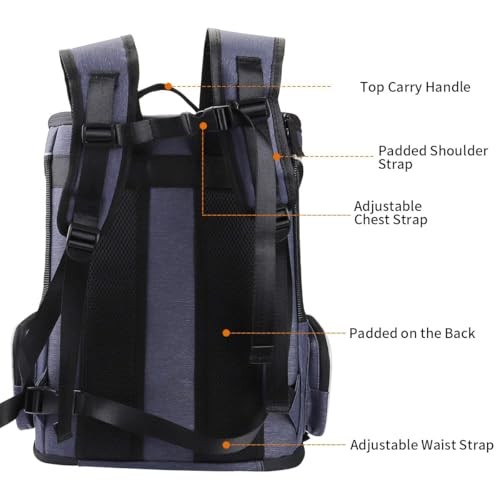 morpilot Cat Carrier Backpack, Foldable Pet Carrier Backpack for Cats and Small Dogs, Blue, 32 cm L x 28 cm W x 42 cm H-2