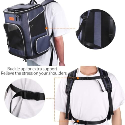morpilot Cat Carrier Backpack, Foldable Pet Carrier Backpack for Cats and Small Dogs, Blue, 32 cm L x 28 cm W x 42 cm H-3
