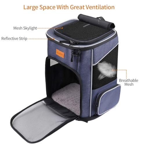 morpilot Cat Carrier Backpack, Foldable Pet Carrier Backpack for Cats and Small Dogs, Blue, 32 cm L x 28 cm W x 42 cm H-4