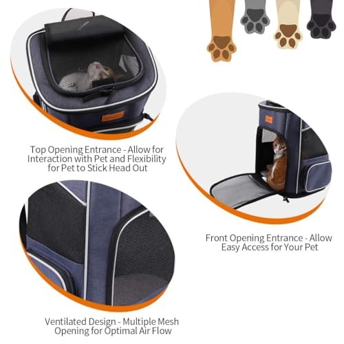 morpilot Cat Carrier Backpack, Foldable Pet Carrier Backpack for Cats and Small Dogs, Blue, 32 cm L x 28 cm W x 42 cm H-5