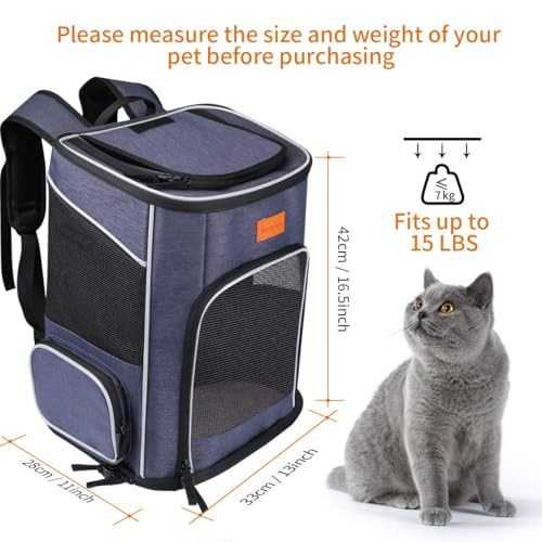 morpilot Cat Carrier Backpack, Foldable Pet Carrier Backpack for Cats and Small Dogs, Blue, 32 cm L x 28 cm W x 42 cm H-6