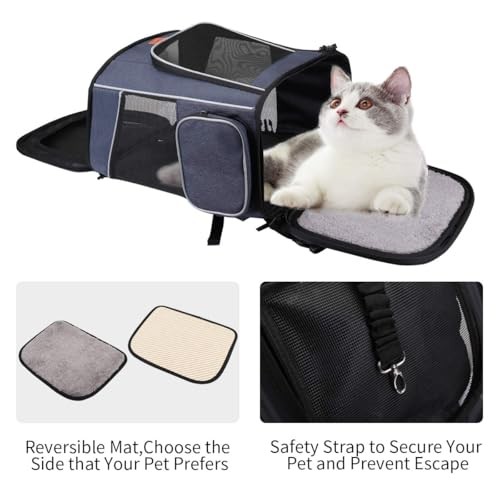 morpilot Cat Carrier Backpack, Foldable Pet Carrier Backpack for Cats and Small Dogs, Blue, 32 cm L x 28 cm W x 42 cm H-7