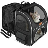 morpilot Expandable Cat Carrier Backpack, Dark Grey, 35 cm L x 30 cm W x 42 cm H, Foldable Breathable Pet Rucksack with Hard Frame & Safety Leash, for Cats & Small Dogs up to 9 kg