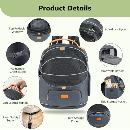 morpilot Interactive Dual-Use Pet Rucksack Cat Carrier Backpack, expandable, breathable, Midnight Ash, 36 cm L x 30 cm W x 39 cm H, up to 11.3 kg-1