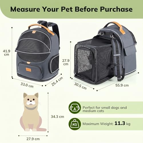 morpilot Interactive Dual-Use Pet Rucksack Cat Carrier Backpack, expandable, breathable, Midnight Ash, 36 cm L x 30 cm W x 39 cm H, up to 11.3 kg-6
