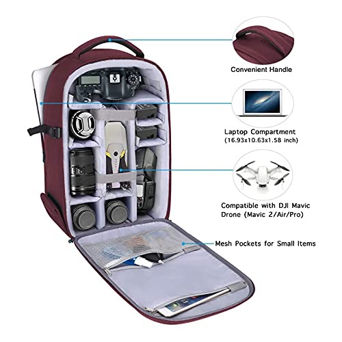 MOSISO Camera Backpack for DSLR, SLR and Mirrorless Cameras, 15 to 16 inch Laptop Compartment, Waterproof Hardshell, Wine Red-1