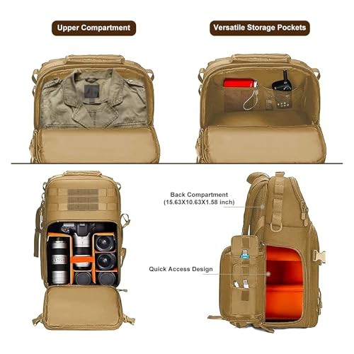 MOSISO Khaki Camera Backpack with Tripod Holder and 15-16 inch Laptop Compartment-4