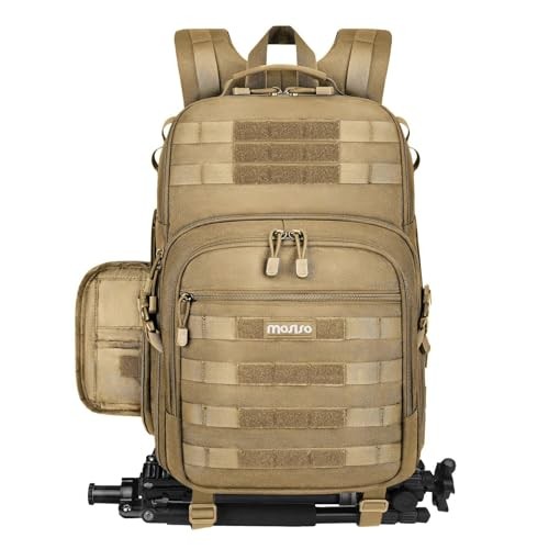 MOSISO Khaki Camera Backpack with Tripod Holder and 15-16 inch Laptop Compartment