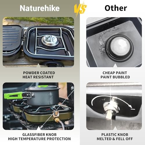 Naturehike 2 Burner Folding Camping Stove with Griddle, Black - Large-1