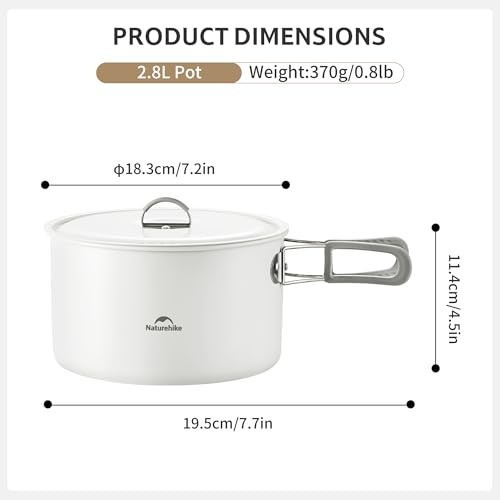 Naturehike Camping Cookware Kit with 2.8L Pot, 7.5in Frying Pan and 0.8L Kettle-1