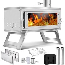 NBYTLT Collapsible Camping Tent Wood Stove with 8 Chimney, Carry Bag and Ash Grate
