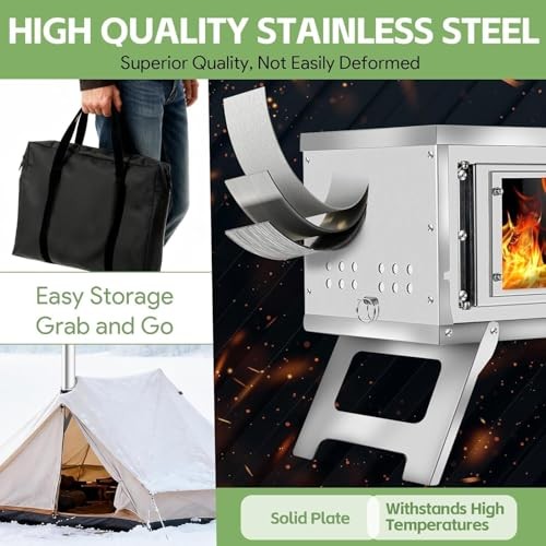 NBYTLT Collapsible Camping Tent Wood Stove with 8 Chimney, Carry Bag and Ash Grate-5