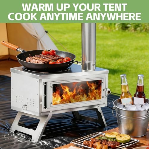 NBYTLT Collapsible Camping Tent Wood Stove with 8 Chimney, Carry Bag and Ash Grate-6