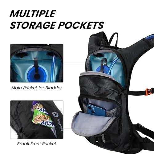 Nepest Hydration Pack Backpack with 2L Water Bladder, Black-2