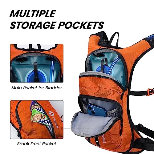 Nepest Hydration Pack Backpack with 2L Water Bladder, Lightweight Water Backpack, Orange-1
