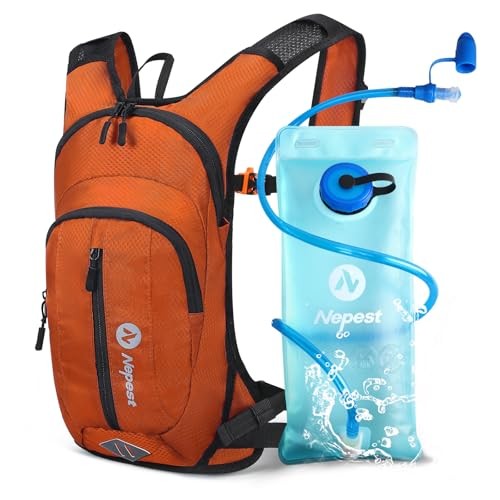 Nepest Hydration Pack Backpack with 2L Water Bladder, Lightweight Water Backpack, Orange