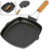 Next Generation Tackle non-stick compact folding-handle frying pan, 24cm x 24cm, black with wooden handle