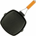 Next Generation Tackle non-stick compact folding-handle frying pan, 24cm x 24cm, black with wooden handle