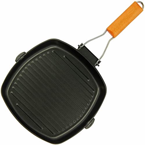 Next Generation Tackle non-stick compact folding-handle frying pan, 24cm x 24cm, black with wooden handle-3