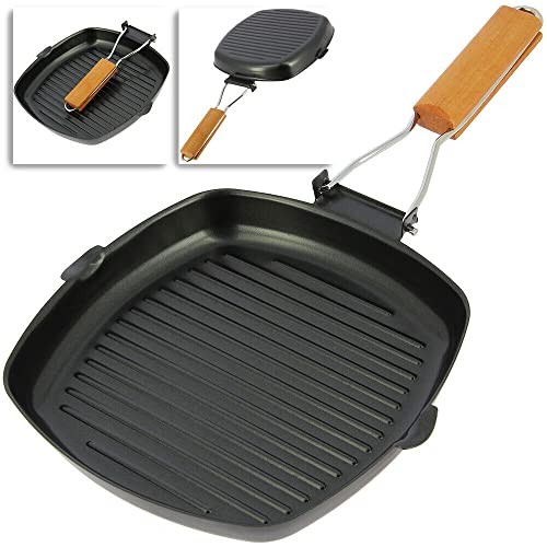 Next Generation Tackle non-stick compact folding-handle frying pan, 24cm x 24cm, black with wooden handle