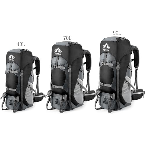 Night Cat 70L Hiking Backpack Rucksack, Black, with Rain Cover-1