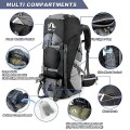 Night Cat 70L Hiking Backpack Rucksack, Black, with Rain Cover