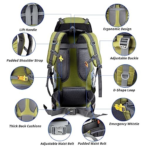 Night Cat 90L Hiking Backpack Rucksack, Army Green, with Rain Cover-4