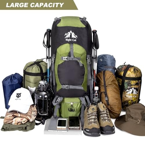 Night Cat 90L Hiking Backpack Rucksack, Army Green, with Rain Cover-5