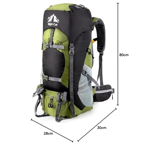 Night Cat 90L Hiking Backpack Rucksack, Army Green, with Rain Cover-7