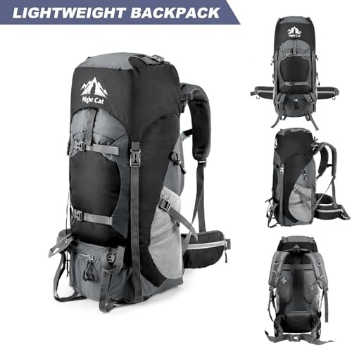 Night Cat 90L Hiking Backpack Rucksack, Black, with Rain Cover-2