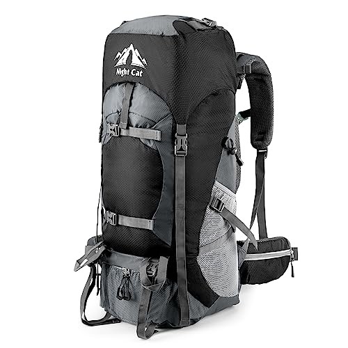 Night Cat 90L Hiking Backpack Rucksack, Black, with Rain Cover