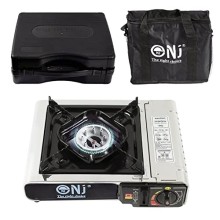 NJ The right choice NJ-500 Portable Camping Gas Stove, Single Burner Butane Cooker, 2.2kW, Stainless Steel, with Carry Case and Bag