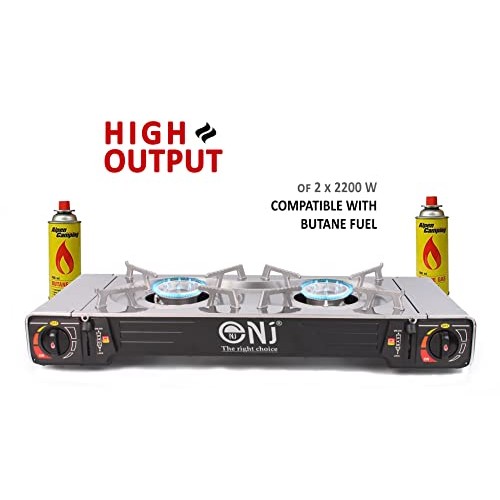 NJ The right choice SG-2 Camping Gas Stove, Double Burner Butane Cooker with Auto Ignition, Stainless Steel and Carry Case-1