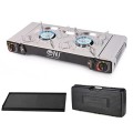 NJ The right choice SG-2 Camping Gas Stove, Double Burner Butane Cooker with Auto Ignition, Stainless Steel and Carry Case