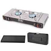 NJ The right choice SG-2 Camping Gas Stove, Double Burner Butane Cooker with Auto Ignition, Stainless Steel and Carry Case