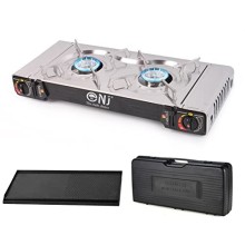 NJ The right choice SG-2 Camping Gas Stove, Double Burner Butane Cooker with Auto Ignition, Stainless Steel and Carry Case